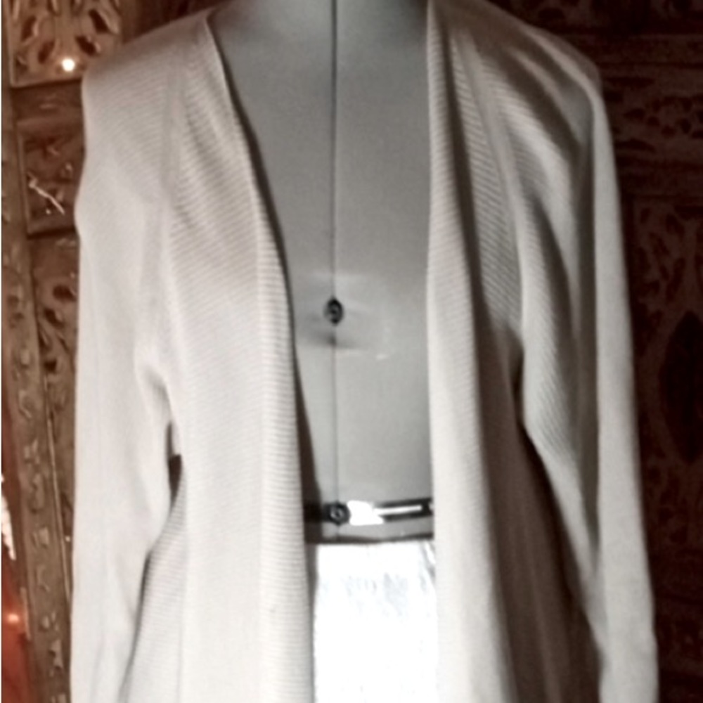 🐚 Chico’s Cascading Open Front, Ivory, Knit Cardigan Size 2, Large, 12/14